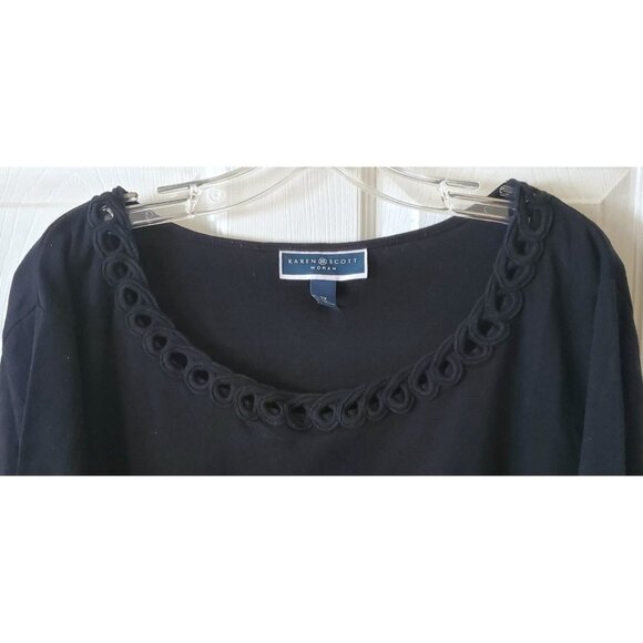 KAREN SCOTT WOMAN TOP BLACK EYELET 3/4 SLEEVE SWEATER - Picture 2 of 4